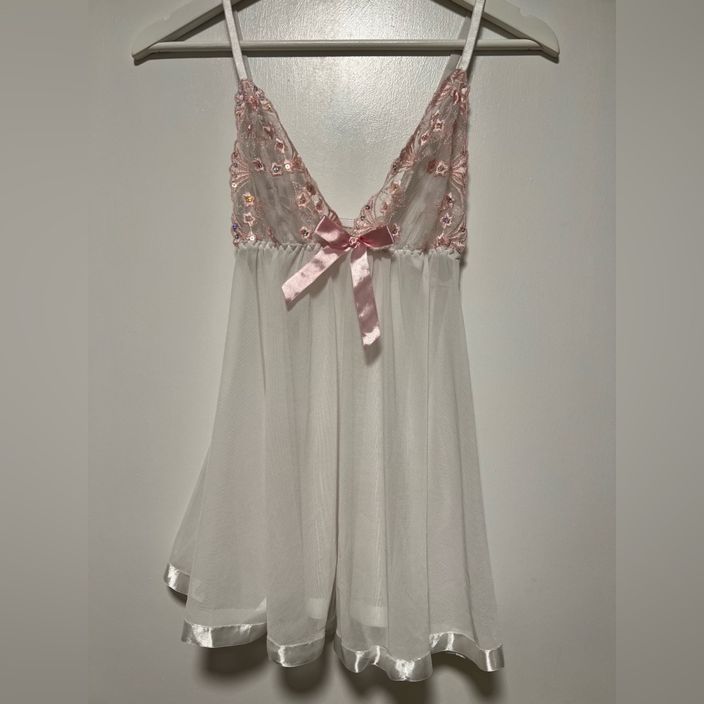 Pink and White Lace Babydoll Dress